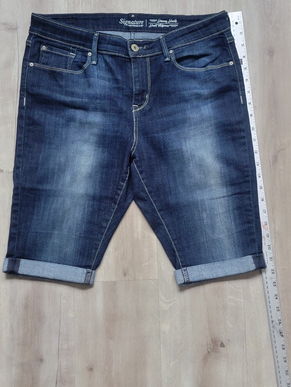 Signature Indigo Blue Rolled-Hem Denim Bermuda Shorts